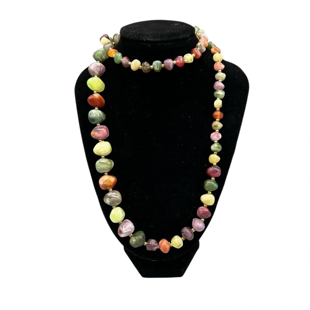 Vintage Chunky Multicolor Natural Stone Statement Necklace
